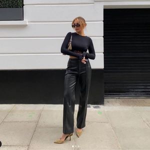 ZARA Francoise Straight Faux Leather Full Length Black Pants NEW Size Small